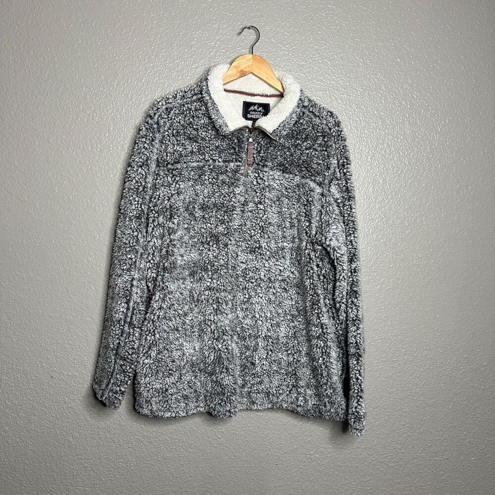 Grizzly Sherpa Men's Pullover Sweater XL Gray White Long Sleeve quarter zip